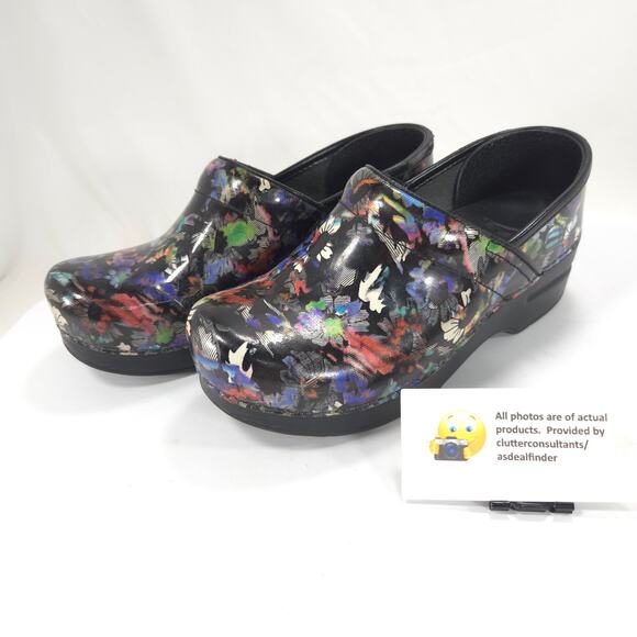 Dansko Casual Floral Slip On Clog Shoe Womens Size 6 36 406530202 Black - Picture 1 of 9